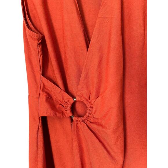 Ann Taylor Dress Womens Size 10 Cranberry Sleeveless Faux Wrap Casual Midi - Picture 3 of 14